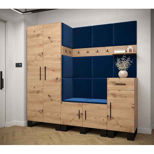 Předsíňová sestava RUMIE 1 - dub artisan, modré panely