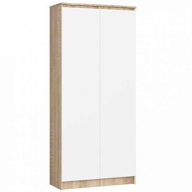 Skříň 80 cm CLP 2 dvířka 8 poliček dub sonoma/bílá
