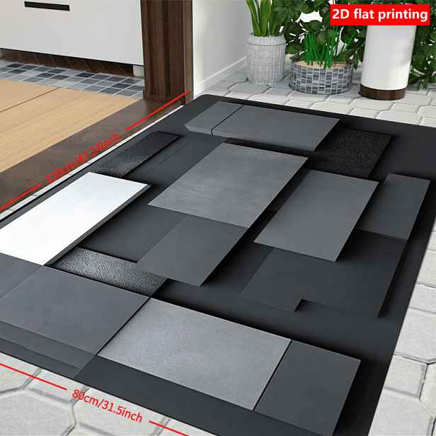 TEMU 2D plochý tisk, 1 ks moderní abstraktní geometrická rohožka - monochromatická šedá a černá tištěná rohožka, pohodlná, měkká, omyvatelná, vhodná