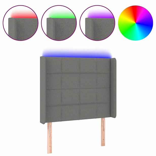 vidaXL Čelo postele s LED tmavě šedé 93 x 16 x 118/128 cm textil