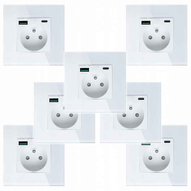7 x Bílá Elektrická Zásuvka Nástěnný Kontakt S Vestavěnou Usb Nabíječkou