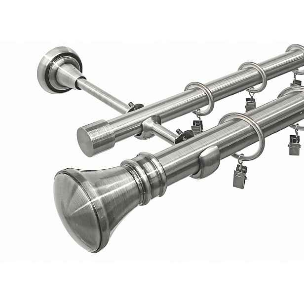 Dvojitá Garnýž Kovová 25 +19 mm Stříbrná Nikl 140 cm MIX koncovek
