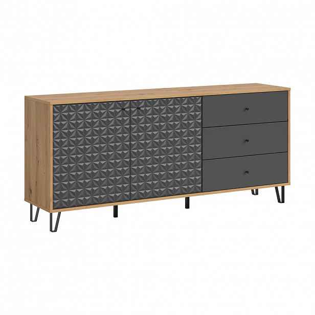 Livetastic ŠIROKÁ KOMODA, antracitová, dub artisan, 170/76/40 cm