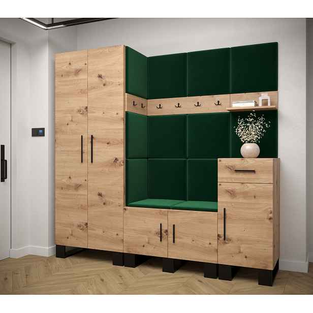 Předsíňová sestava RUMIE 1 - dub artisan, zelené panely