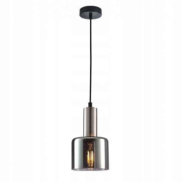Santia Moderní stříbrná závěsná lampa s kouřovým stínidlem E27 40W