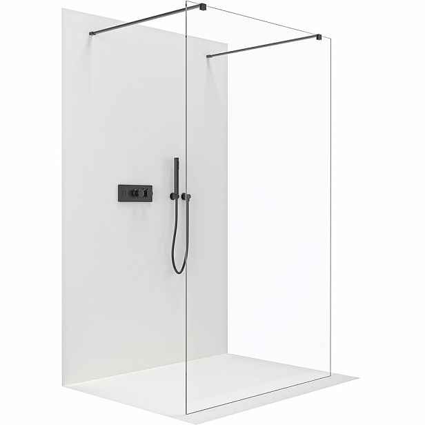 Sprchová zástěna Walk-in Onyx Duo L/P - 8 mm - hranatá vzpěra - černá matná, transparentní sklo - 50x200 cm