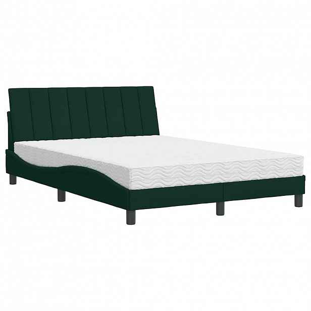 vidaXL Postel s matrací Hanko tmavě zelená 140 x 190 cm samet