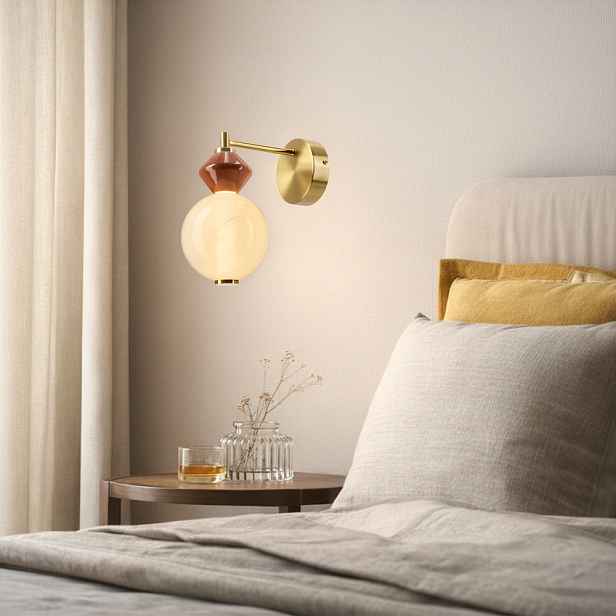 FLORES lampa kinkiet mosiężny+brązowy 7W LED 3000K klosz biały