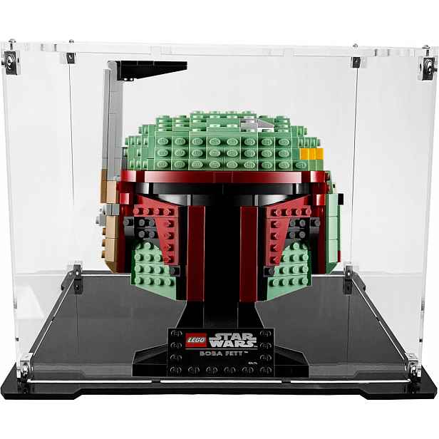 Vitrína s černým podstavcem pro stavebnici Lego 75277 Star Wars Helma Boby Fetta