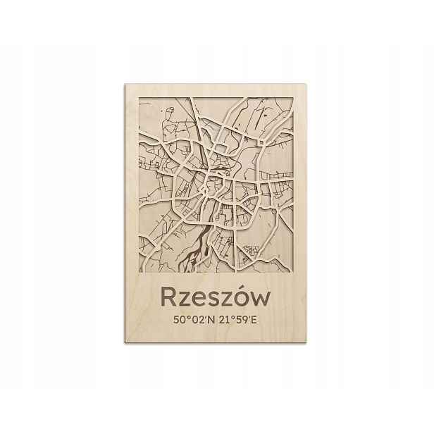 Dřevěný 3D obraz Mapa s ulicemi Rzeszów na zeď Plakát