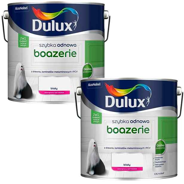 Set Dulux Rychlá Obnova 2x2,5L Boazerie Barva Podklad Bílý Saténový 5L
