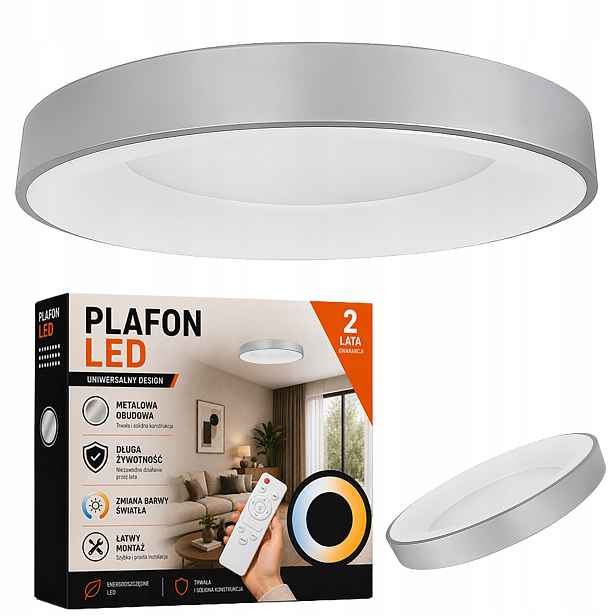 Stropní Svítidlo Šedá Kulatá Stropní Svítidlo Led Šedá Klasická S Dálkovým Ovládáním 50 CM Loft