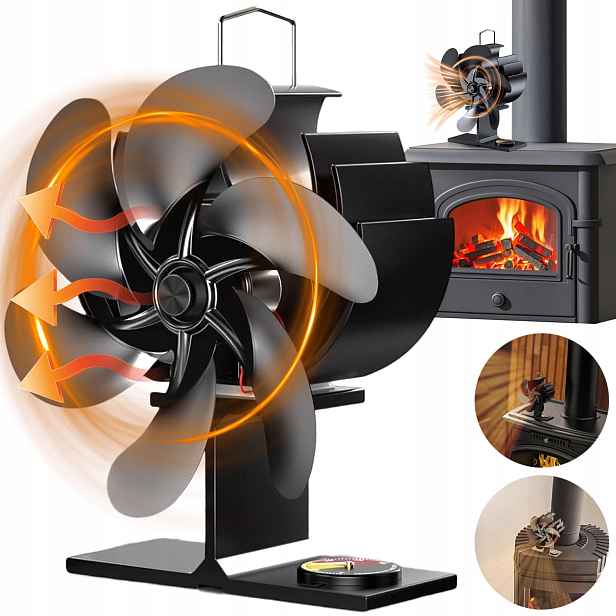 Termoelektrický Krbový Ventilátor 6 Lopatek S Malým Teploměrem