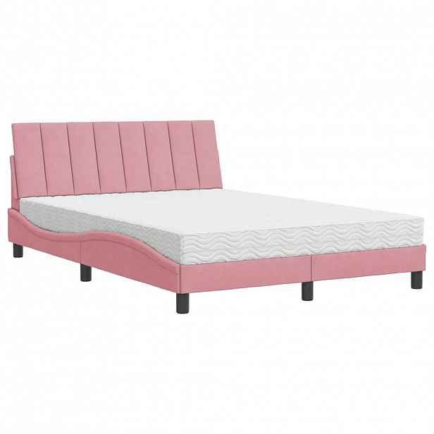 vidaXL Postel s matrací Hanko růžová 140 x 190 cm samet