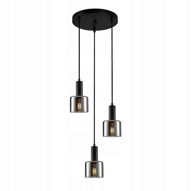 Závěsná lampa trojitá, černá, skleněné stínítko do obývacího pokoje, kulaté, 32 cm Italux