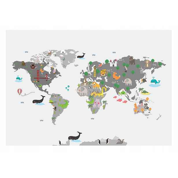 Fototapeta Mapa Světa Zvířata Dítě 254x184