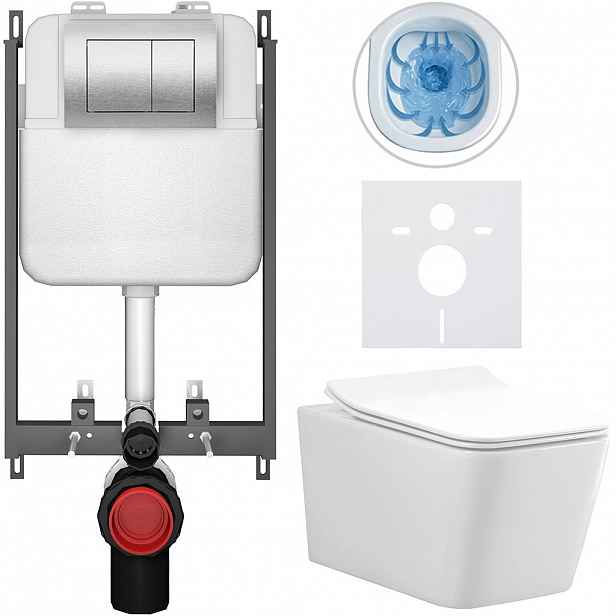 Kompletní WC set Basic/Forte - bílá lesklá - WC tlačítko Maxio/Stříbrná - pro zazdění - 51x36 cm