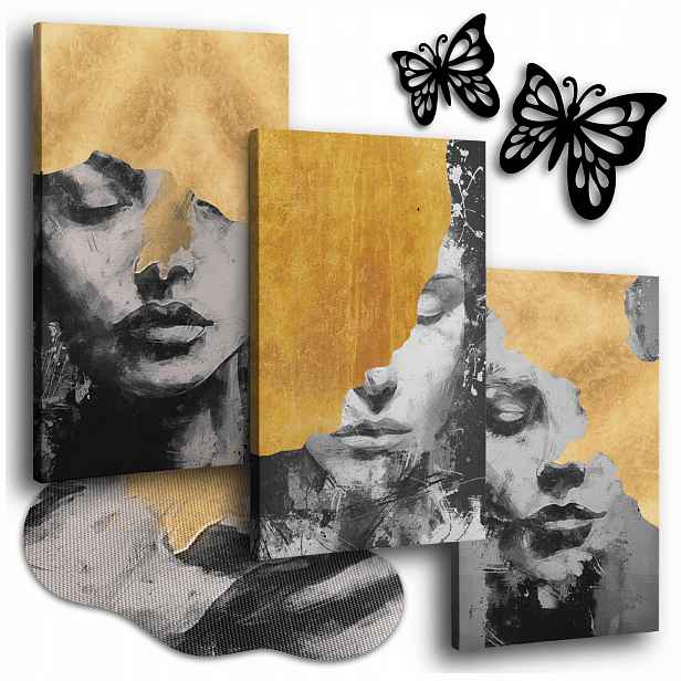 Zlatý Obraz Na Plátně 150x70 cm Obrazy Do Obývacího Pokoje Triptych Ženy Tváře 3x