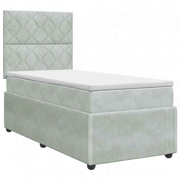 vidaXL Postel boxspring s matrací s čelo Světle šedá 90 x 190 cm Samet