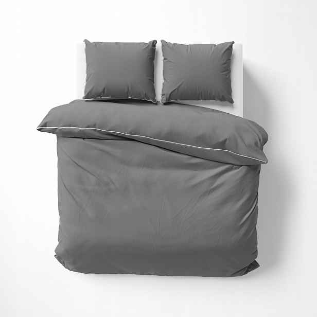 Povlečení Pure Makosatina bavlněné s lemováním 220x200 Grey Šedé