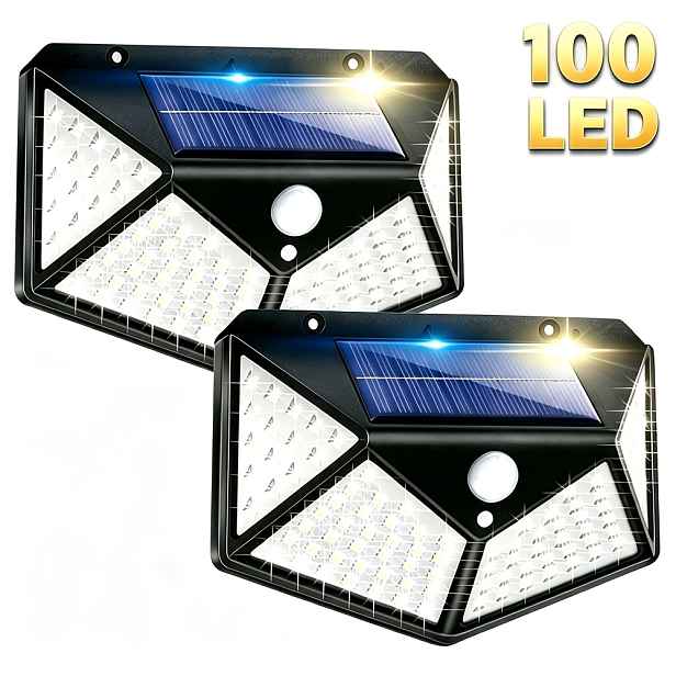 TEMU 2 ks Venkovní solární světla, 100 LED/3 režimy, 270° úhel paprsku, Bezpečnostní světla s pohybovým senzorem, IP44 Nástěnná solární světla, Jasné