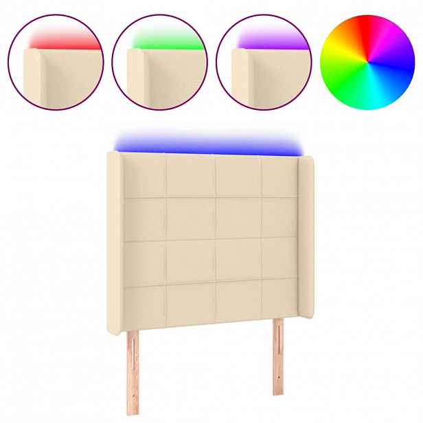 vidaXL Čelo postele s LED krémové 93 x 16 x 118/128 cm textil