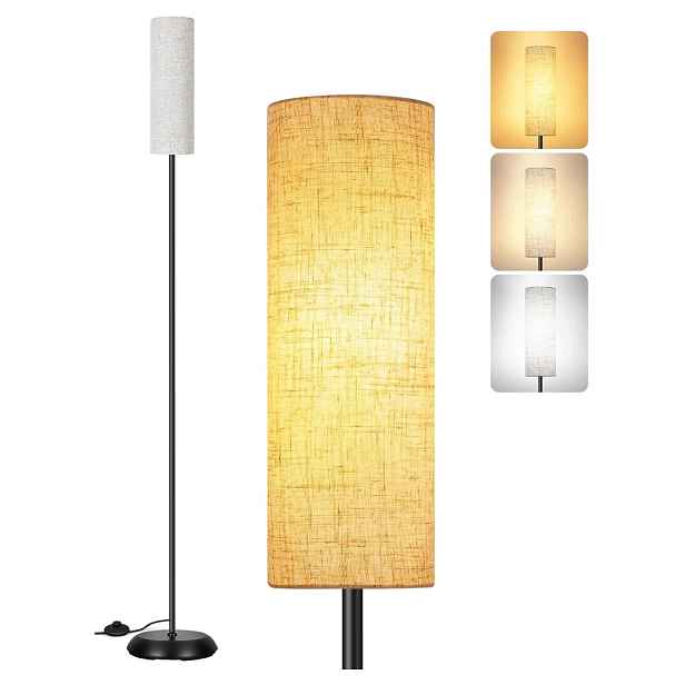 12W Stojací Led podlahová lampa 175 cm pro čtení Abažur Béžová E27