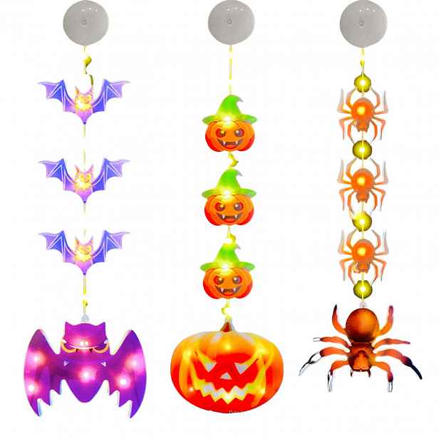 Halloween Led Lampičky 3 Ks Dýňový Pavouk Netopýr 2 Režimy Přísavky