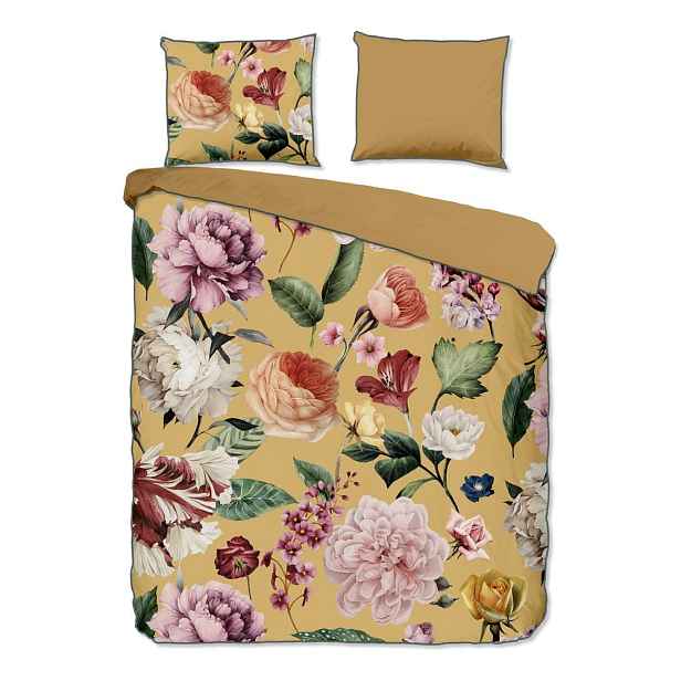 Okrově žluté povlečení na dvoulůžko/prodloužené z bavlněného saténu 240x220 cm Fiori – Descanso