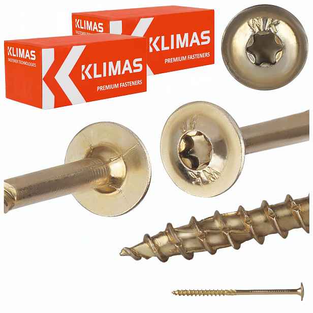 Tesařské vruty Torx 10x180 mm 50 ks talířové na dřevo Klimas Wkcp