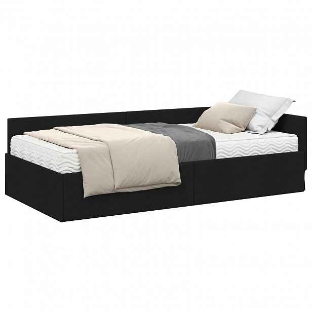 vidaXL Rohový rám postele s matrací 2 ks Černá 90 x 190 cm textil