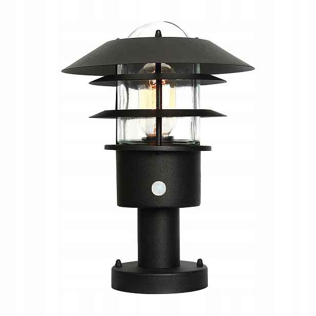 Venkovní stojací lampa s industriálním senzorem, černá, 30 cm Elstead