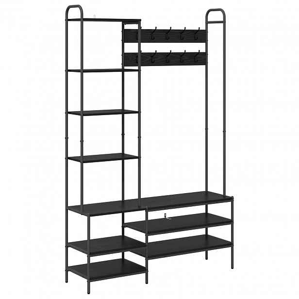 vidaXL Věšák na kabáty se stoličkou na boty Černý dub Kompozitní dřevo