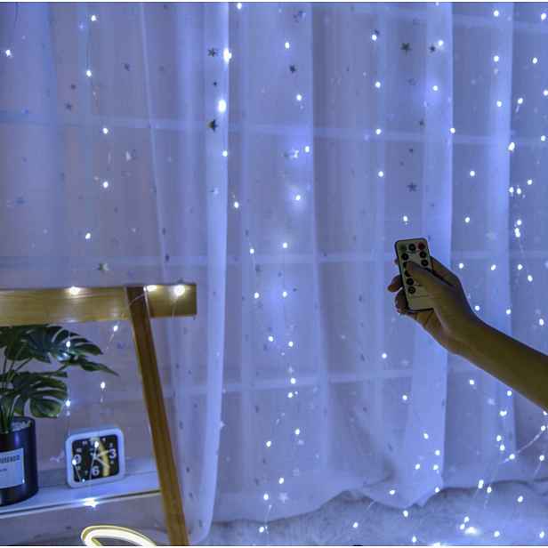 Záclona Na Drátku 300 Led Usb Bílý Studený Dálkový Ovladač