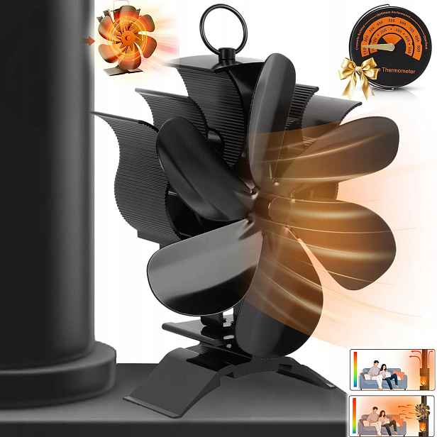 Termoelektrický Krbový Ventilátor Napájený Teplem Bez Proudu, Černý