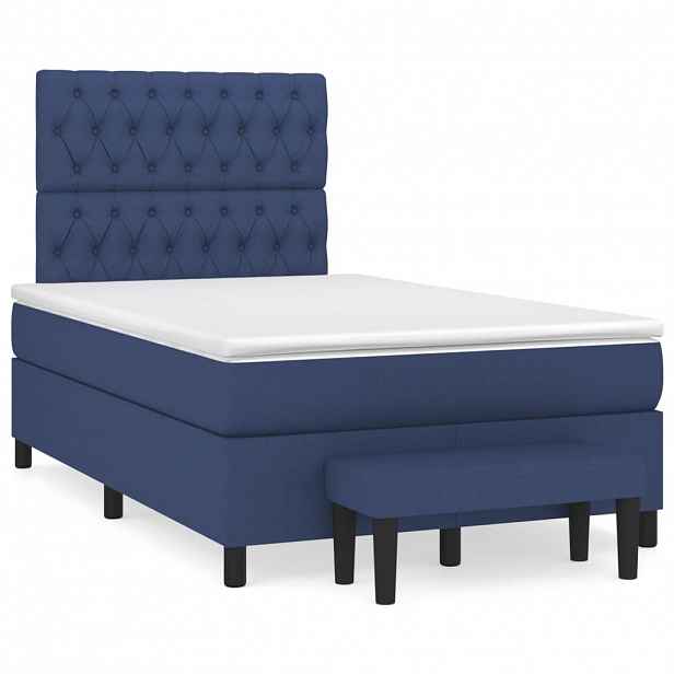 vidaXL Box spring postel s matrací modrá 120x200 cm textil