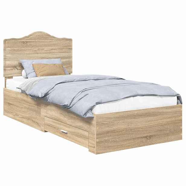 vidaXL Rám postele se zásuvkou Sonoma dub 90 x 190 cm Kompozitní dřevo