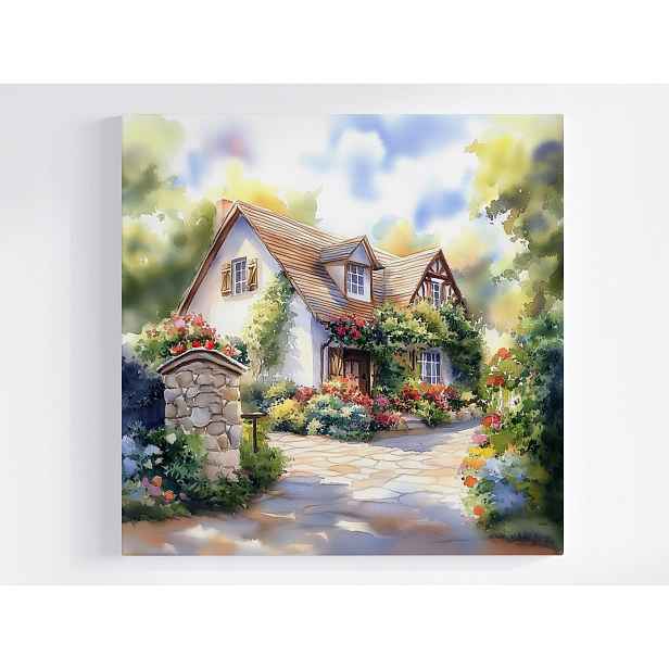 Obraz Na Plátně Plátno Krajina Dom Zahrada Květy Vesnice Sielanka Idyla 50x50