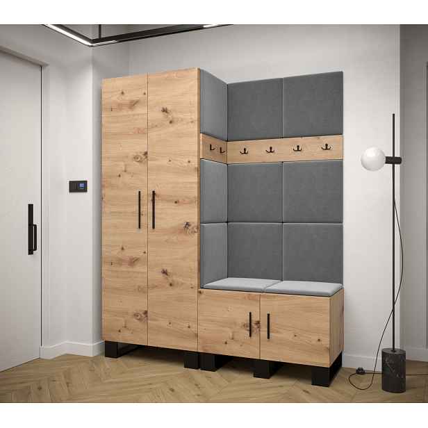 Předsíňová sestava RUMIE 2 - dub artisan, šedé panely