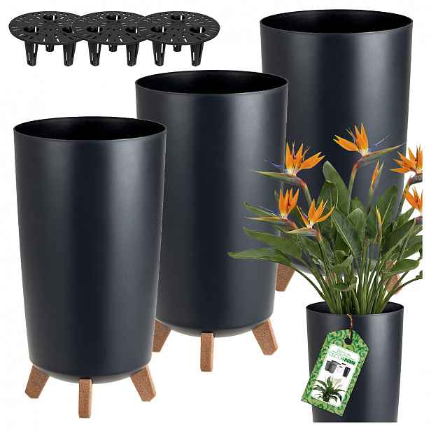 Set x3 Květináč Květináč Antracit Na Nožkách Vysoký Květináč Stojící Na Terase