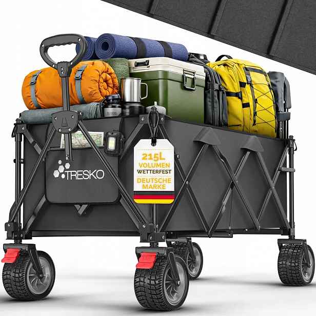 Skládací Přepravní Vozík 215 L 150 Kg Brzdy, Kola All-terrain Černá Barva