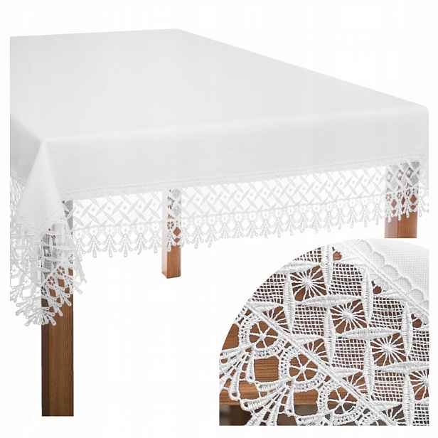 Ubrus S Gipiurou A Imitací Lnu Bílý Hladký Matný Odolný Proti Skvrnám 140 x 220 cm