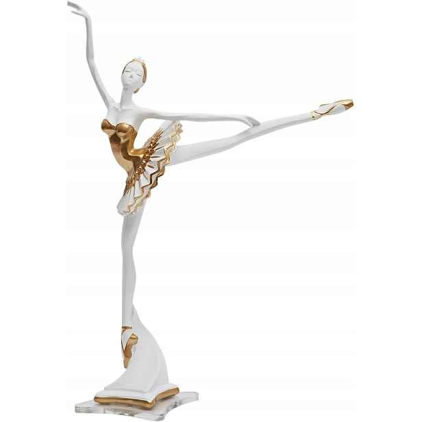 Dekorativní figurka baletka tanečnice z pryskyřice, bílá, zlatá, 30 cm