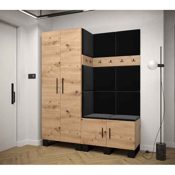 Předsíňová sestava RUMIE 2 - dub artisan, černé panely