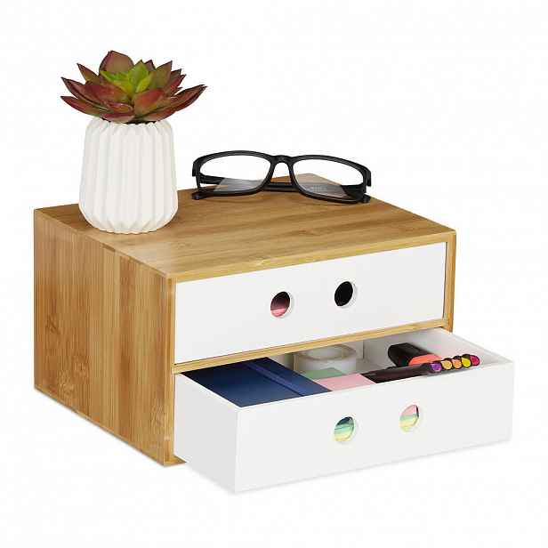 Relaxdays ORGANIZÉR Bílý bambus MDF 2 zásuvky