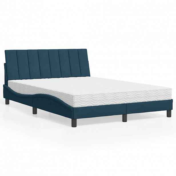 vidaXL Postel s matrací Hanko modrá 140 x 200 cm samet