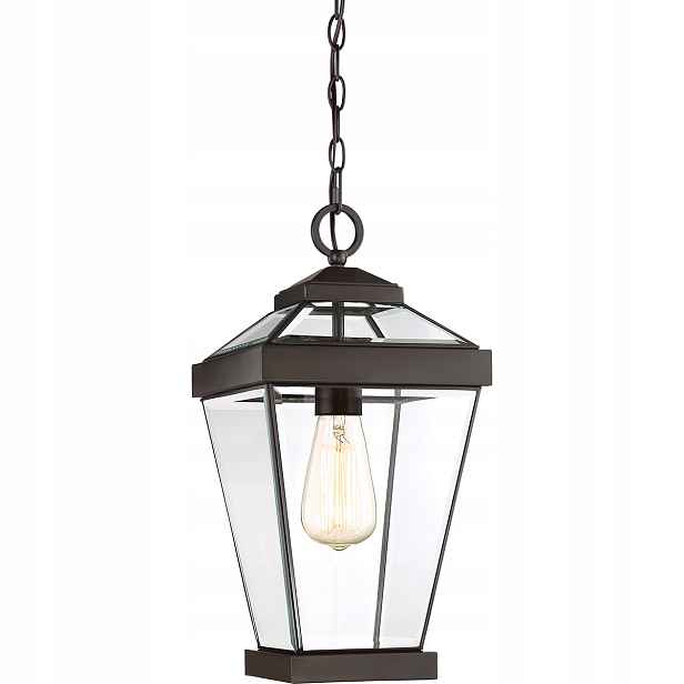 Venkovní závěsná terasová lampa hnědá skleněná tradiční Quoizel