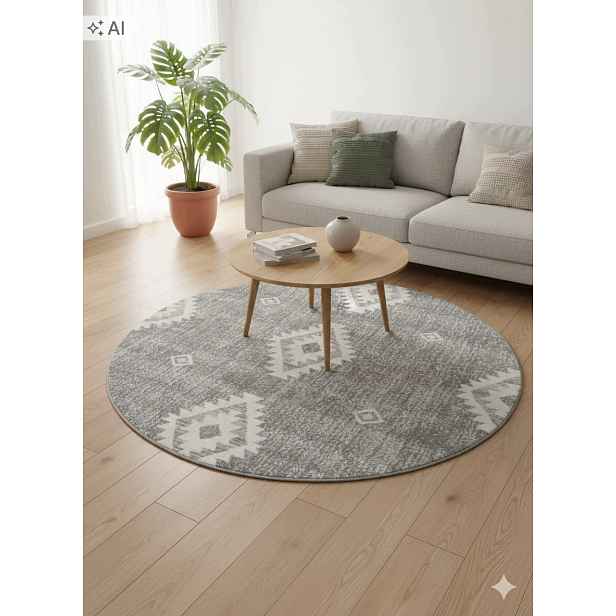 Koberec kulatý do obývacího pokoje 120 cm, vícebarevný, měkké štětiny, plyšový