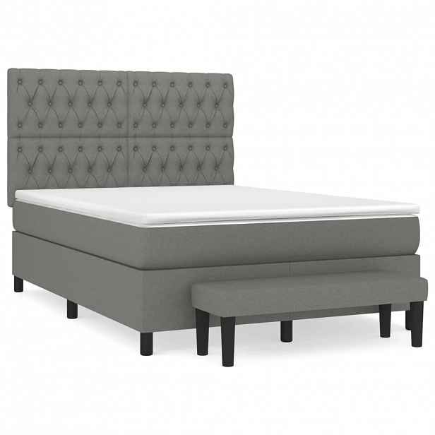 vidaXL Box spring postel s matrací tmavě šedý 140 x 190 cm textil