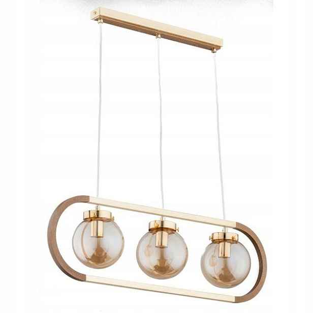 Alfa Závěsná lampa Rino 3xE14 10W Zlatá s dřevem, Moderní
